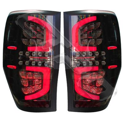 REAR LAMP SET - L&R - LED - BLACK/SMOKEY - TO SUIT FORD RANGER 2012-