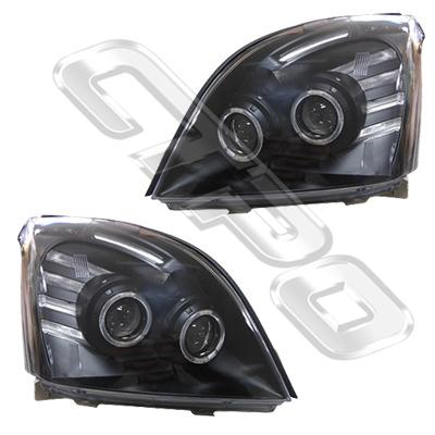 HEADLAMP SET - L&R - ANGEL EYES - BLACK - TO SUIT TOYOTA PRADO KZJ120 2003-