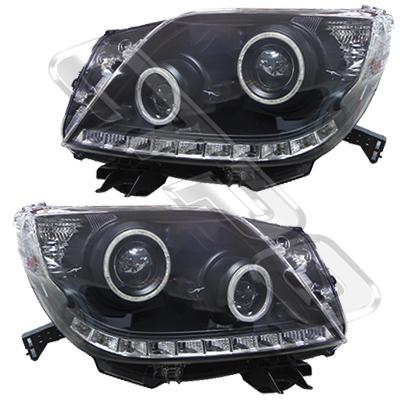 HEADLAMP SET - L&R - LED - BLACK - TO SUIT TOYOTA PRADO KZJ150 2009-