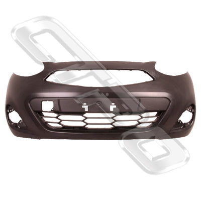 FRONT BUMPER - MAT/BLACK - W/OUT SENSOR & MOULDING HOLES - CERTIFIED - TO SUIT NISSAN MARCH/MICRA - K13 - 2015- F/LIFT