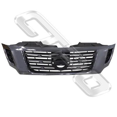 GRILLE - GREY - WITH CHROME FRAME - TO SUIT NISSAN NAVARA D23 NP300 2014-  2WD