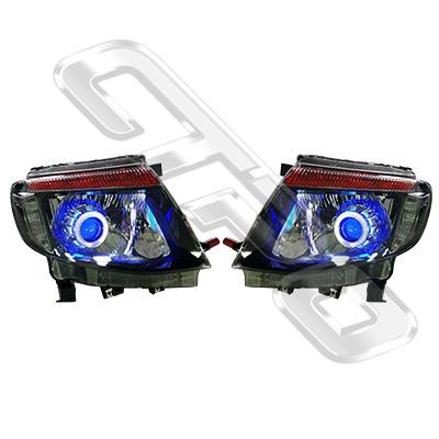 HEADLAMP SET - L&R - BLACK HID TYPE W/LED H/RING - TO SUIT FORD RANGER 2012-