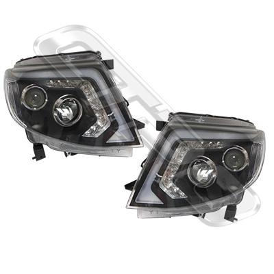 HEADLAMP SET - L&R - BLACK HOUSING - TO SUIT FORD RANGER 2012-