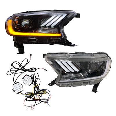 HEADLAMP SET - L&R MUSTANG TYPE - TO SUIT FORD RANGER 2015-  F/LIFT