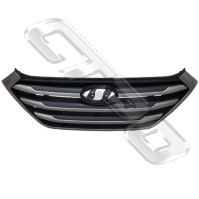 GRILLE - PAINTED BLACK WITH SILVER MOULDING - CERTIFIED - TO SUIT HYUNDAI TUCSON 2015-