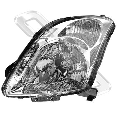 HEADLAMP - L/H - CHROME - MANUAL - TO SUIT SUZUKI SWIFT 2005-